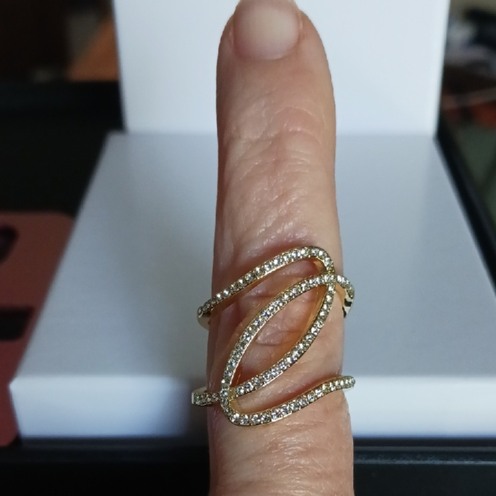 Gold And Silver Statement Ring With Crystal Accen… - image 4